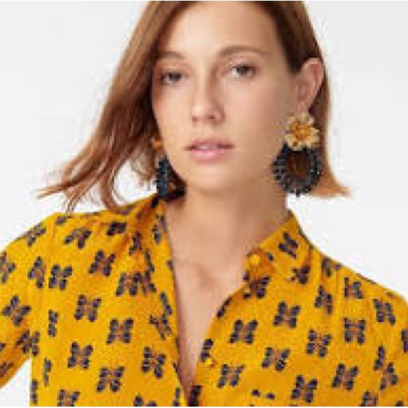 J. Crew Yellow Button Down Shirt With Butterflies